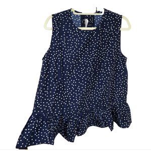 Cooper St Women's Large Navy Polka Dot Ruffle Hem Sleeveless Blouse